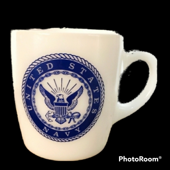 Vintage United States Navy Milk Glass Coffee Tea Mug Cup